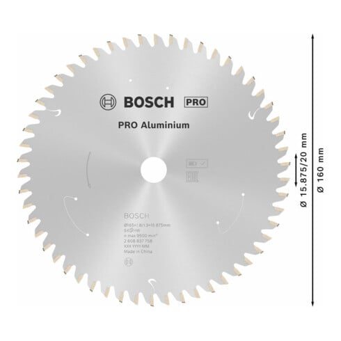 Bosch Kreissägeblatt Standard for Aluminium für Akkusägen 165x1.8/1.3x15.875, 54 Zähne