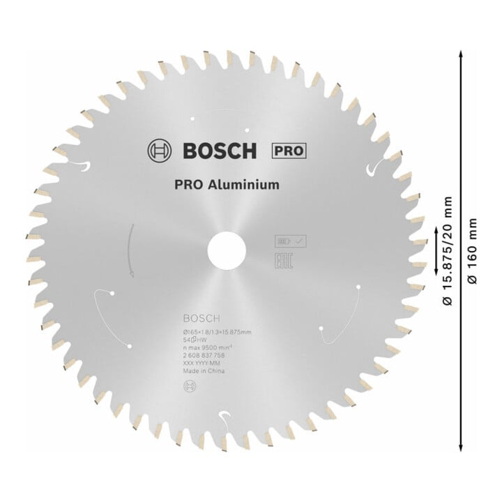 Bosch Kreissägeblatt Standard for Aluminium für Akkusägen 165x1.8/1.3x15.875, 54 Zähne