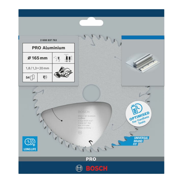 Bosch Kreissägeblatt Standard for Aluminium für Akkusägen 165x1.8/1.3x20, 54 Zähne