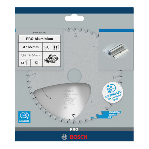 Bosch Kreissägeblatt Standard for Aluminium für Akkusägen 165x1.8/1.3x20, 54 Zähne