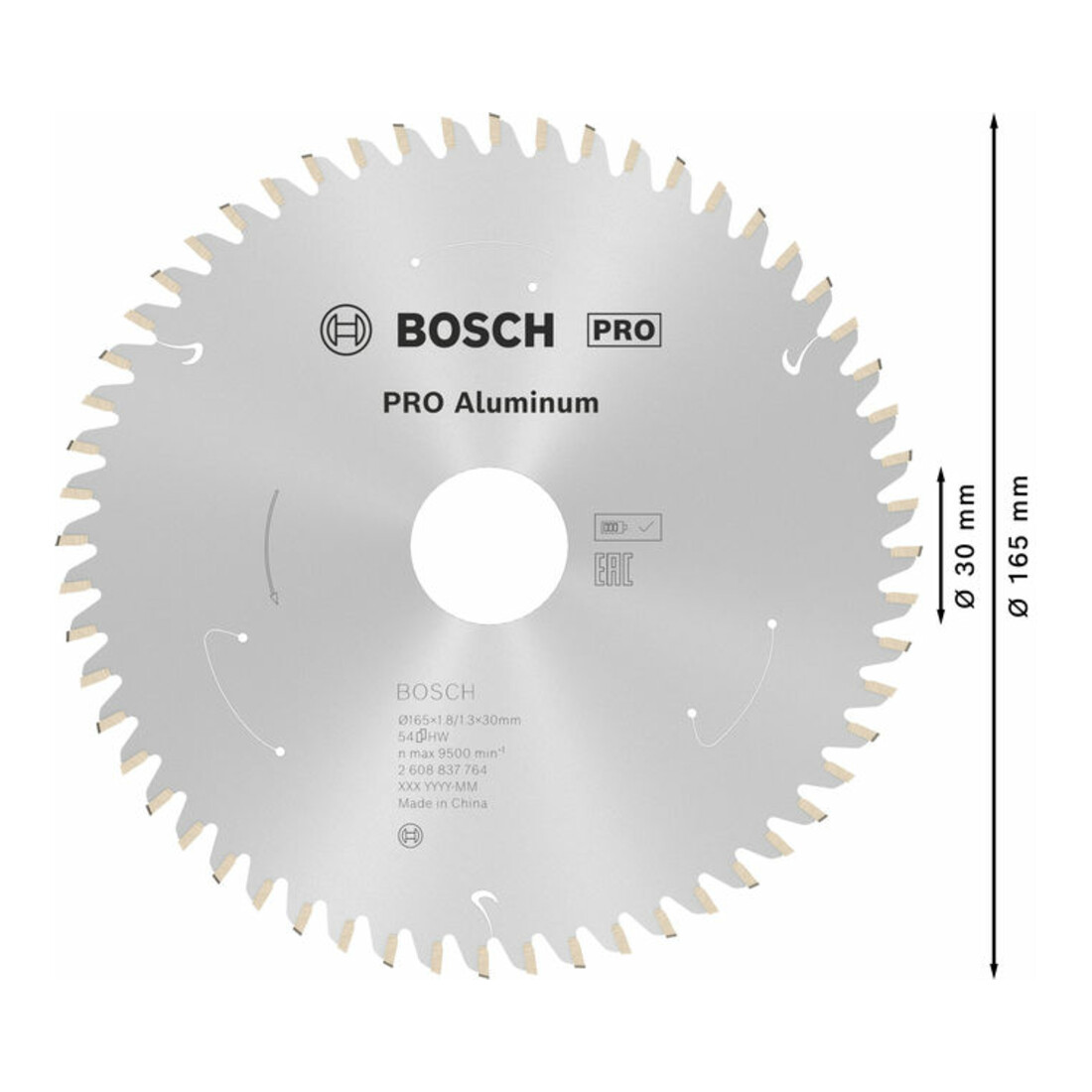 Bosch Kreissägeblatt Standard for Aluminium für Akkusägen 165x1.8/1.3x30, 54 Zähne