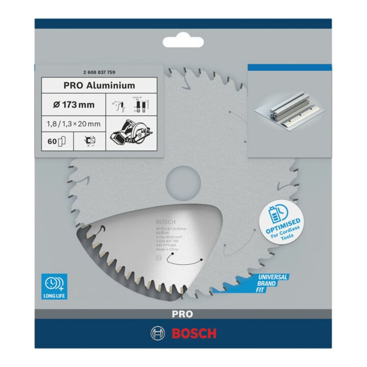 Bosch Kreissägeblatt Standard for Aluminium für Akkusägen 173x1.8/1.3x20, 60 Zähne