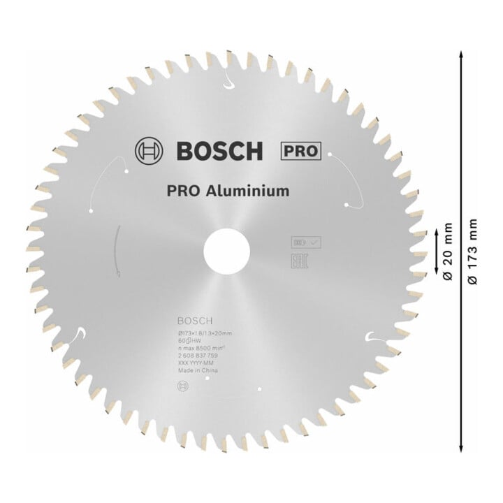 Bosch Kreissägeblatt Standard for Aluminium für Akkusägen 173x1.8/1.3x20, 60 Zähne