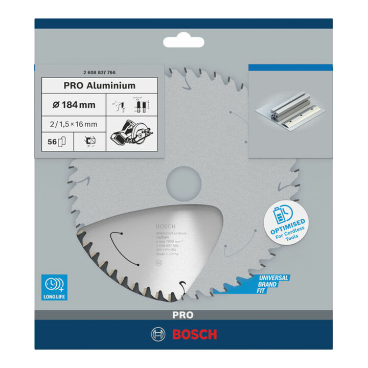 Bosch Kreissägeblatt Standard for Aluminium für Akkusägen 184x2/1.5x16, 56 Zähne