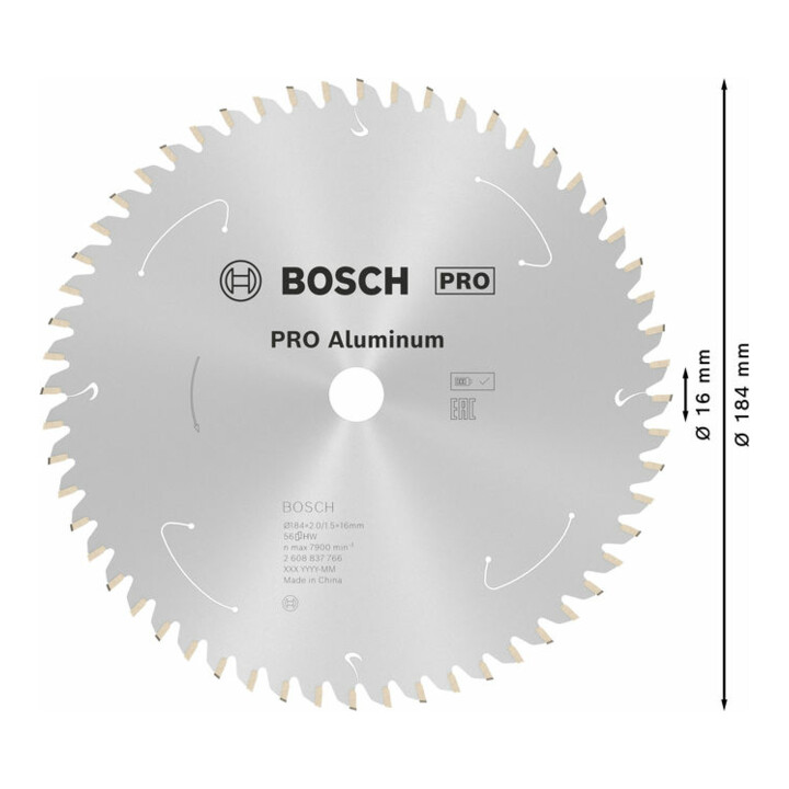 Bosch Kreissägeblatt Standard for Aluminium für Akkusägen 184x2/1.5x16, 56 Zähne