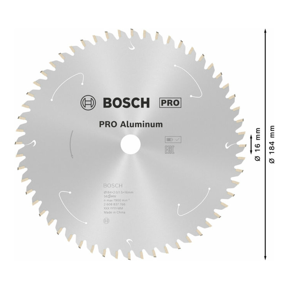 Bosch Kreissägeblatt Standard for Aluminium für Akkusägen 184x2/1.5x16, 56 Zähne