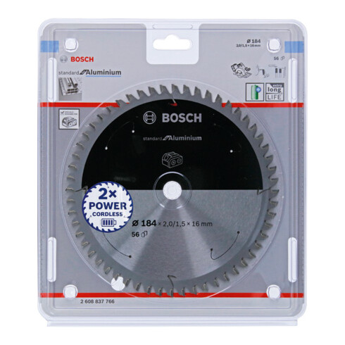 Bosch Kreissägeblatt Standard for Aluminium für Akkusägen 184x2/1.5x16, 56 Zähne