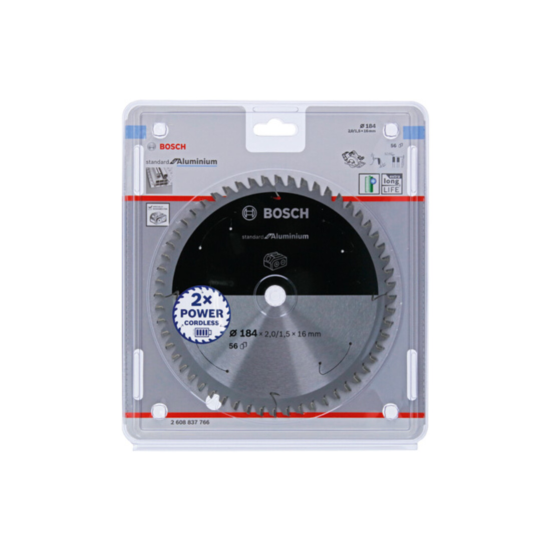 Bosch Kreissägeblatt Standard for Aluminium für Akkusägen 184x2/1.5x16, 56 Zähne