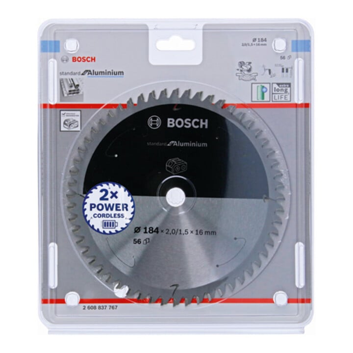 Bosch Kreissägeblatt Standard for Aluminium für Akkusägen 184x2/1.5x16, 56 Zähne