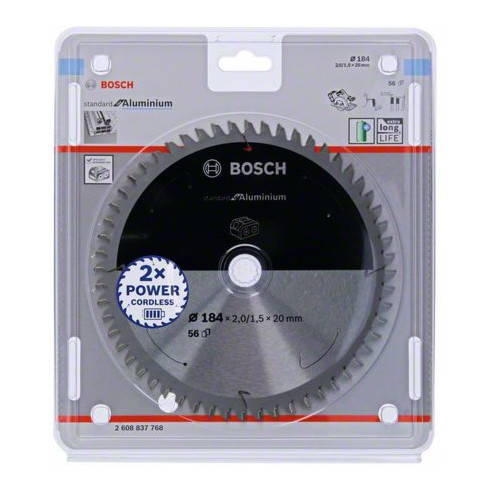 Bosch Kreissägeblatt Standard for Aluminium für Akkusägen 184x2/1.5x20, 56 Zähne