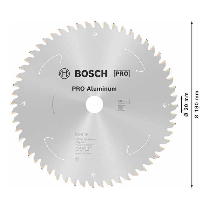 Bosch Kreissägeblatt Standard for Aluminium für Akkusägen 190x2/1.5x20, 56 Zähne