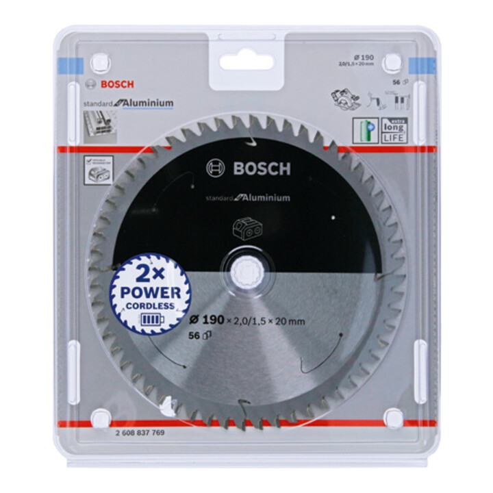 Bosch Kreissägeblatt Standard for Aluminium für Akkusägen 190x2/1.5x20, 56 Zähne