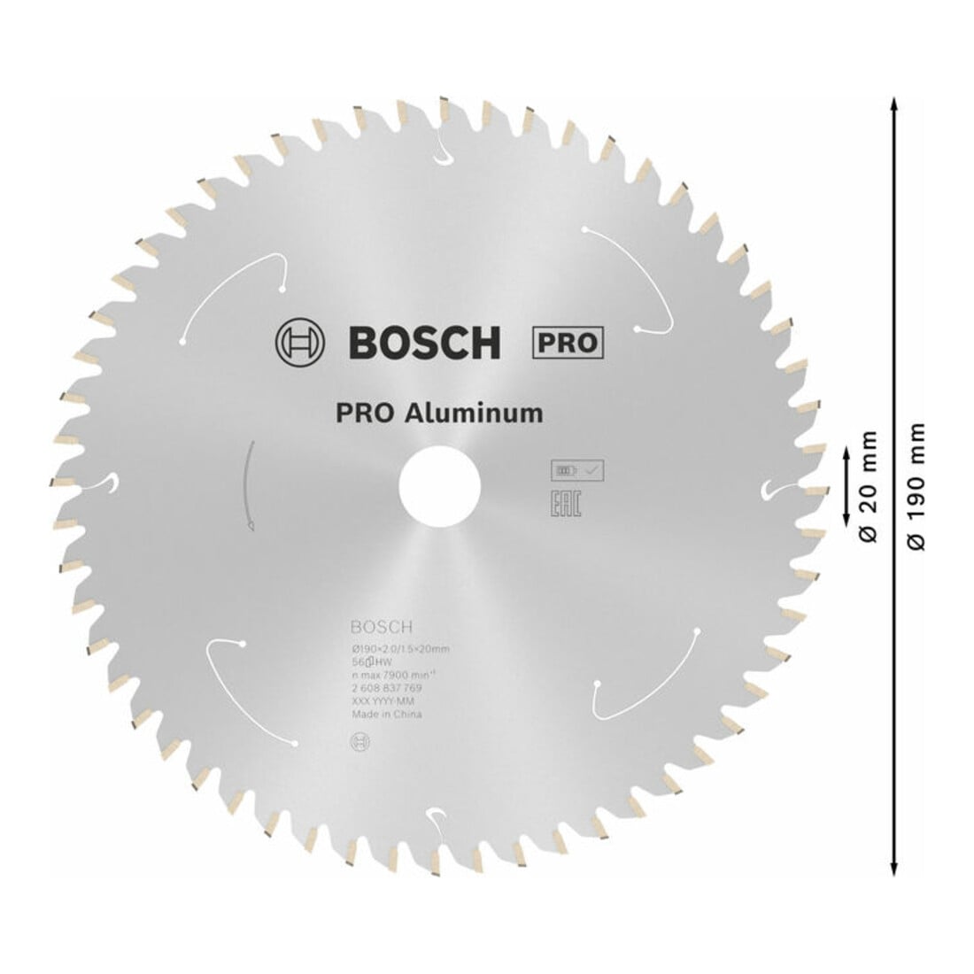 Bosch Kreissägeblatt Standard for Aluminium für Akkusägen 190x2/1.5x20, 56 Zähne