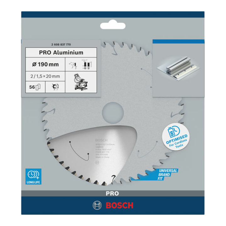 Bosch Kreissägeblatt Standard for Aluminium für Akkusägen 190x2/1.5x20, 56 Zähne