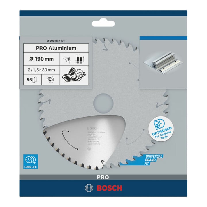 Bosch Kreissägeblatt Standard for Aluminium für Akkusägen 190x2/1.5x30, 56 Zähne