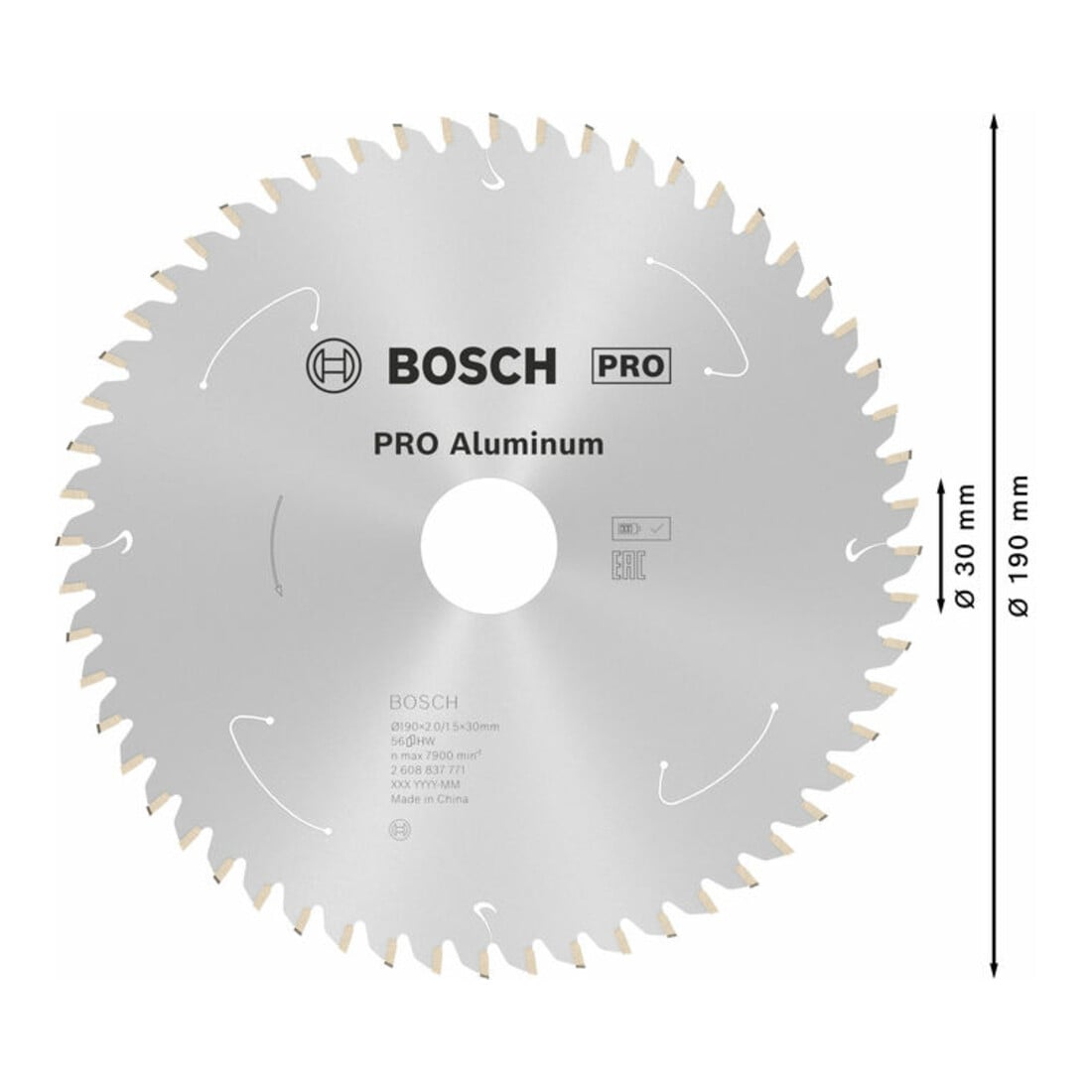 Bosch Kreissägeblatt Standard for Aluminium für Akkusägen 190x2/1.5x30, 56 Zähne