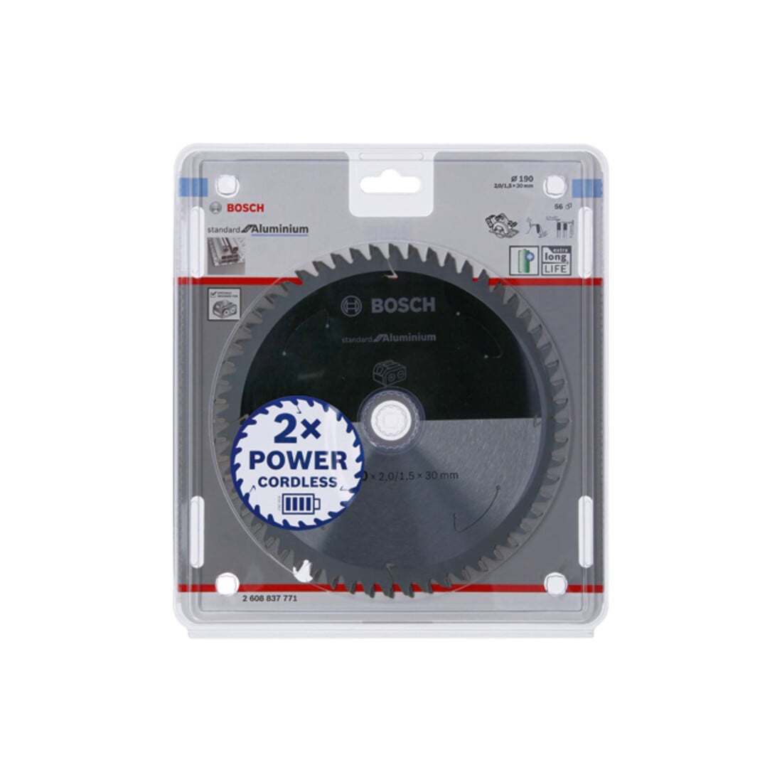 Bosch Kreissägeblatt Standard for Aluminium für Akkusägen 190x2/1.5x30, 56 Zähne