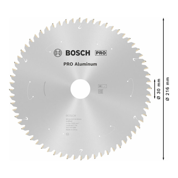 Bosch Kreissägeblatt Standard for Aluminium für Akkusägen 216x2.2/1.6x30, 64 Zähne