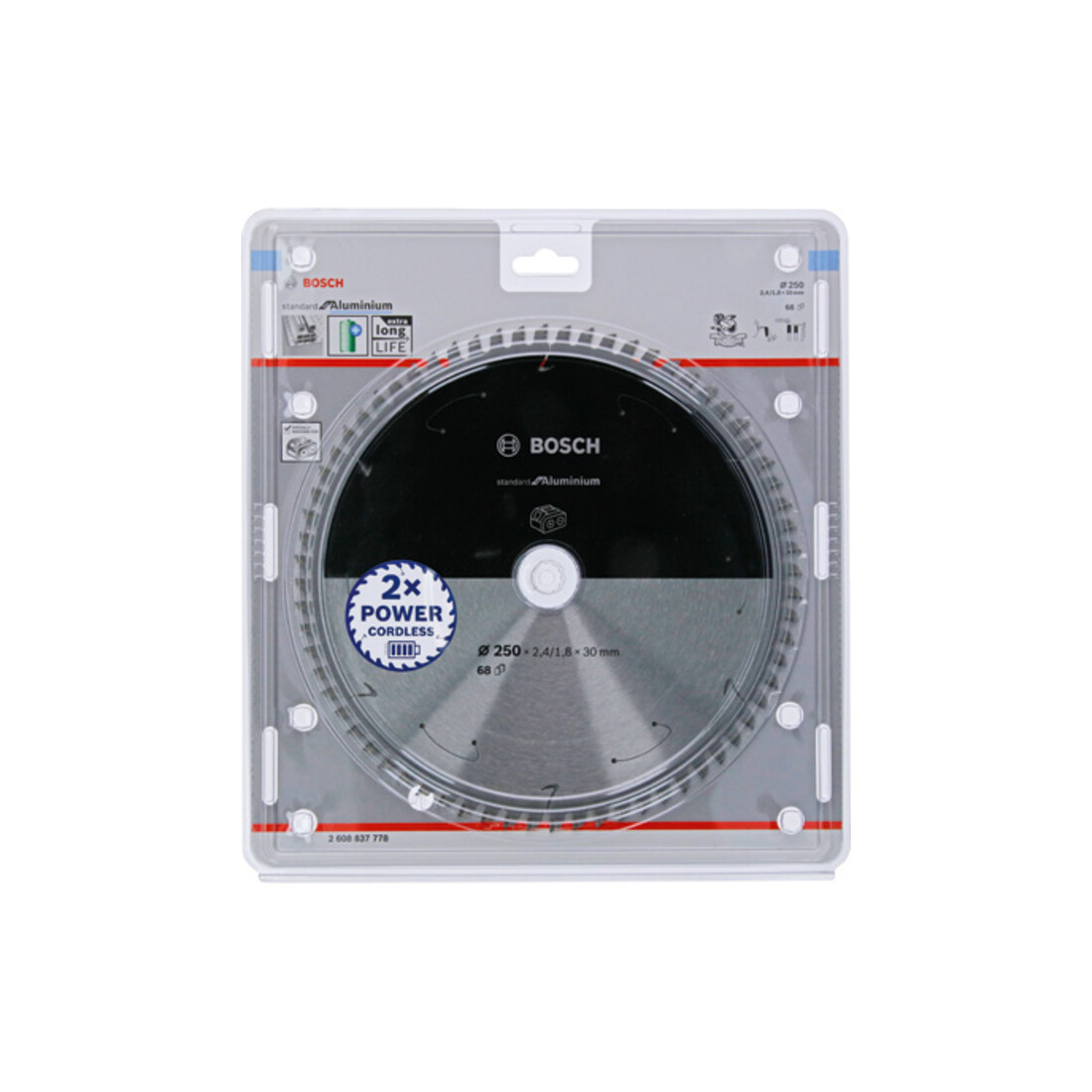 Bosch Kreissägeblatt Standard for Aluminium für Akkusägen 250x2.4/1.8x30, 68 Zähne