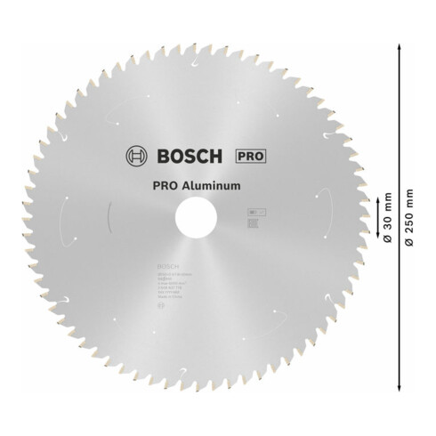 Bosch Kreissägeblatt Standard for Aluminium für Akkusägen 250x2.4/1.8x30, 68 Zähne