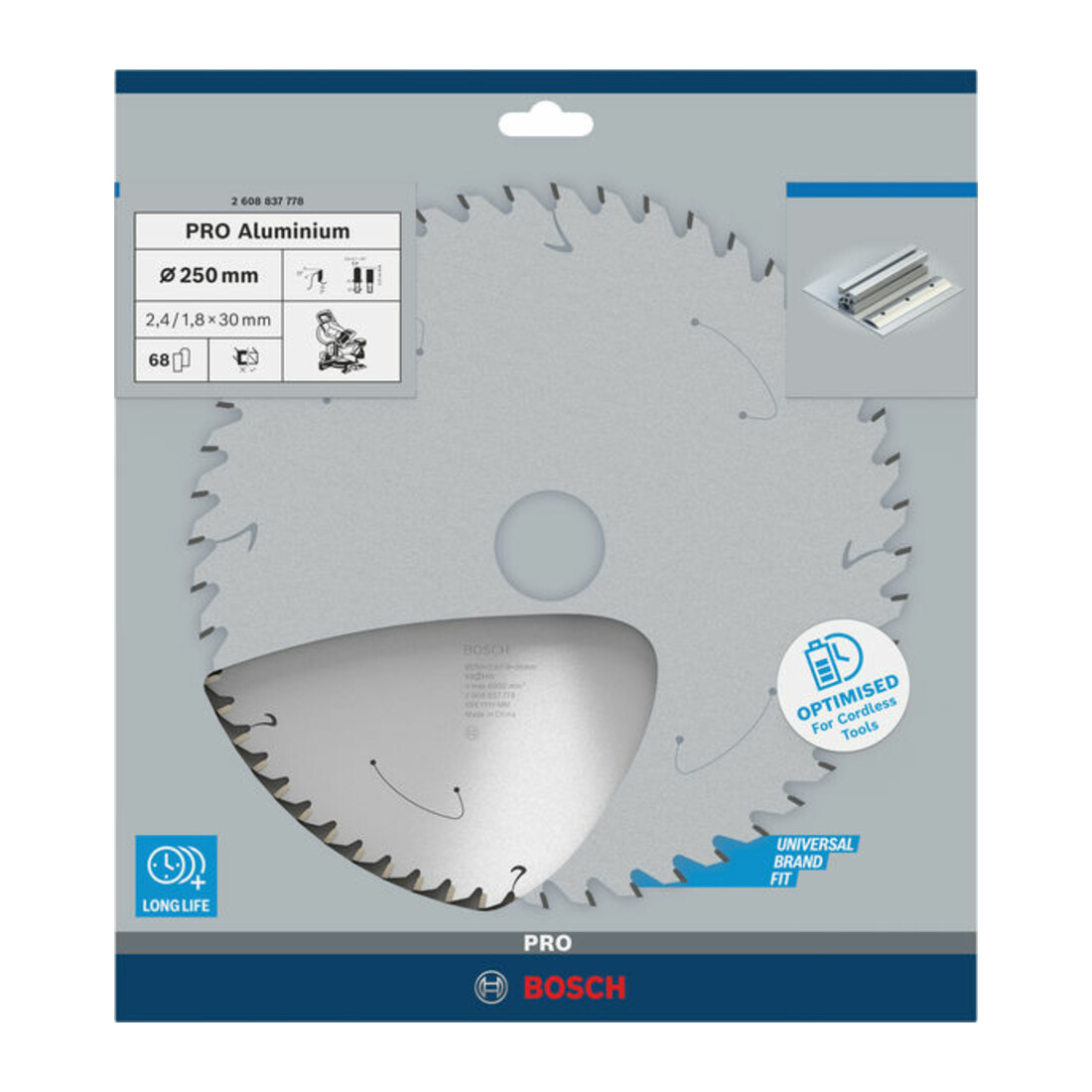 Bosch Kreissägeblatt Standard for Aluminium für Akkusägen 250x2.4/1.8x30, 68 Zähne