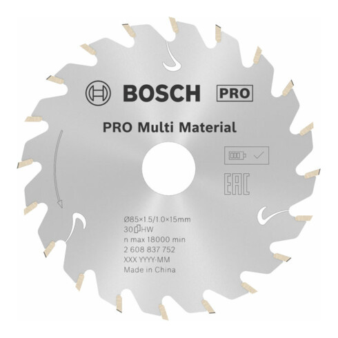 Bosch Kreissägeblatt Standard for Multimaterial für Akkusägen 85 x 1,5/1 x 15 30 Zähne