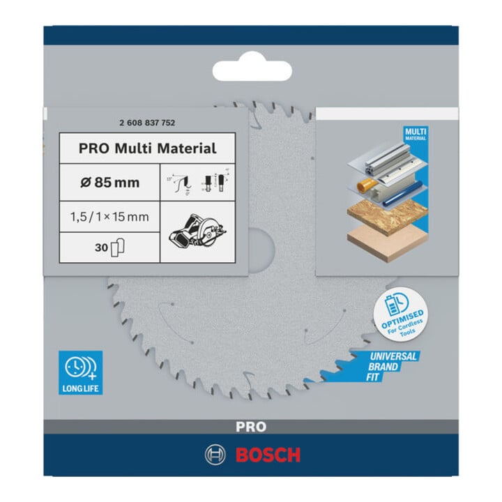 Bosch Kreissägeblatt Standard for Multimaterial für Akkusägen 85 x 1,5/1 x 15 30 Zähne