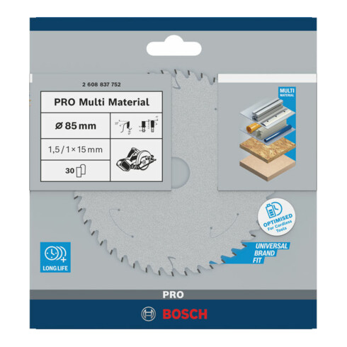 Bosch Kreissägeblatt Standard for Multimaterial für Akkusägen 85 x 1,5/1 x 15 30 Zähne