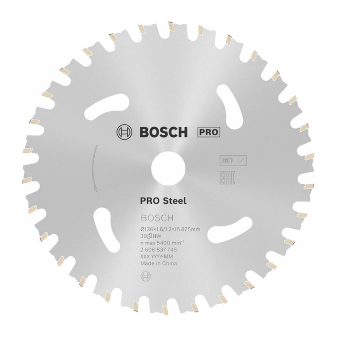 Bosch Kreissägeblatt Standard for Steel für Akkusägen 136 x 1,6/1,2 x 15,875 30 Zähne