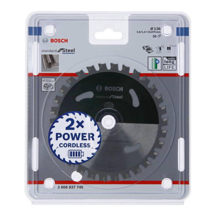 Bosch Kreissägeblatt Standard for Steel für Akkusägen 136 x 1,6/1,2 x 15,875 30 Zähne