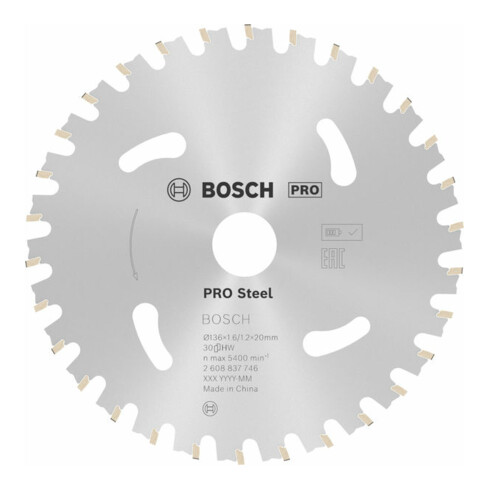 Bosch Kreissägeblatt Standard for Steel für Akkusägen 136 x 1,6/1,2 x 20 30 Zähne