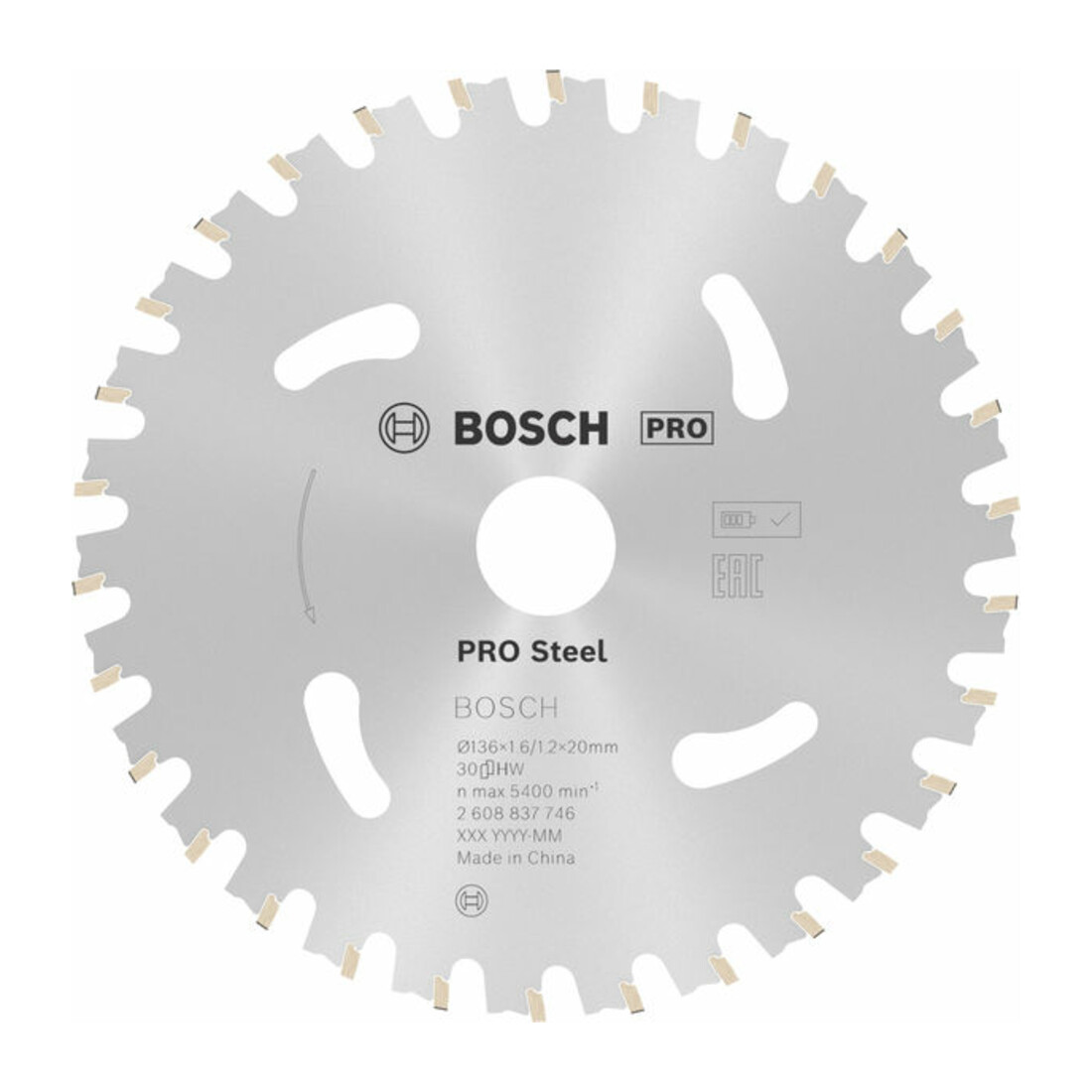 Bosch Kreissägeblatt Standard for Steel für Akkusägen 136 x 1,6/1,2 x 20 30 Zähne