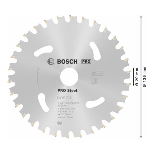 Bosch Kreissägeblatt Standard for Steel für Akkusägen 136 x 1,6/1,2 x 20 30 Zähne
