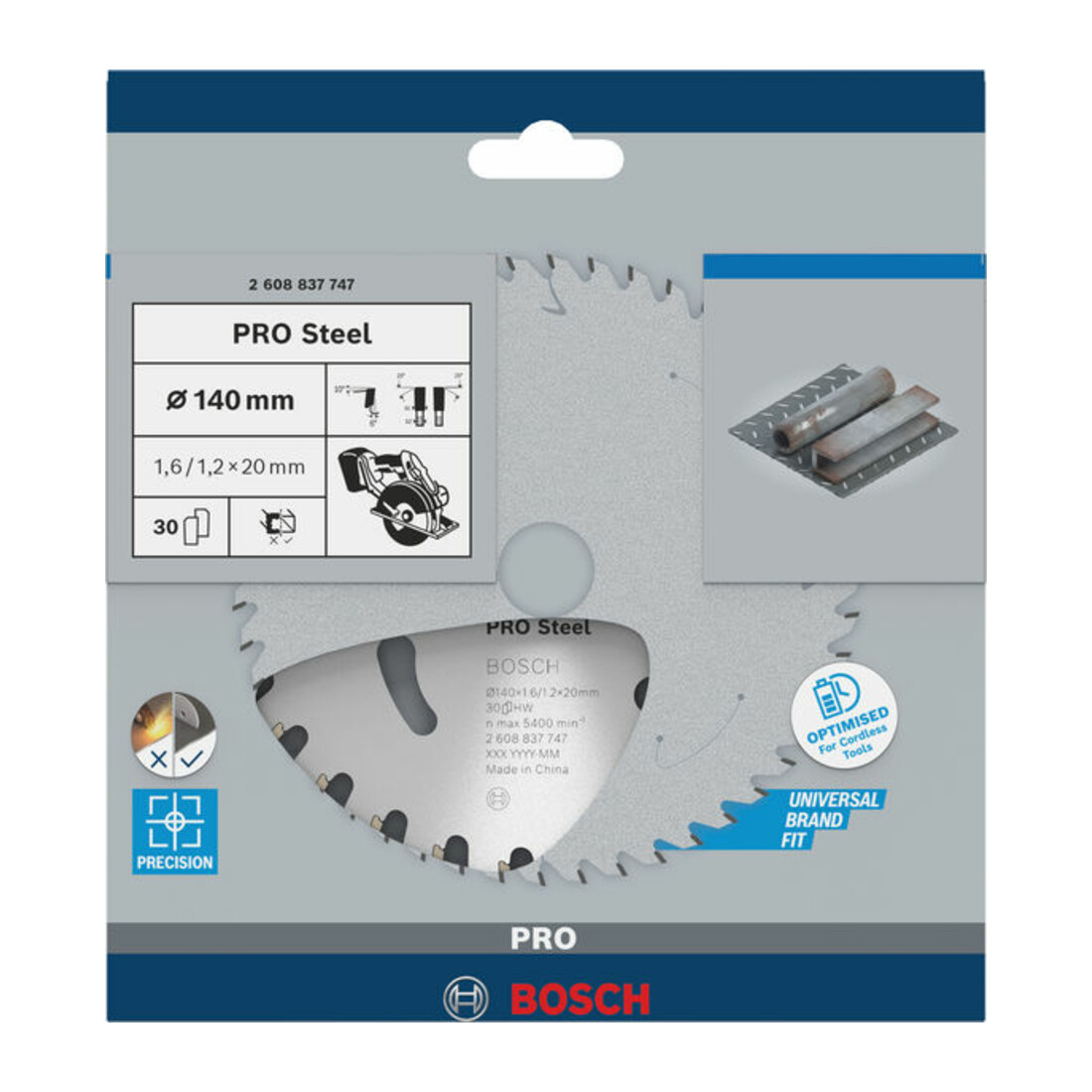Bosch Kreissägeblatt Standard for Steel für Akkusägen 140 x 1,6/1,2 x 20 30 Zähne