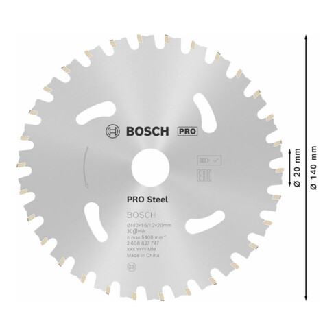 Bosch Kreissägeblatt Standard for Steel für Akkusägen 140 x 1,6/1,2 x 20 30 Zähne