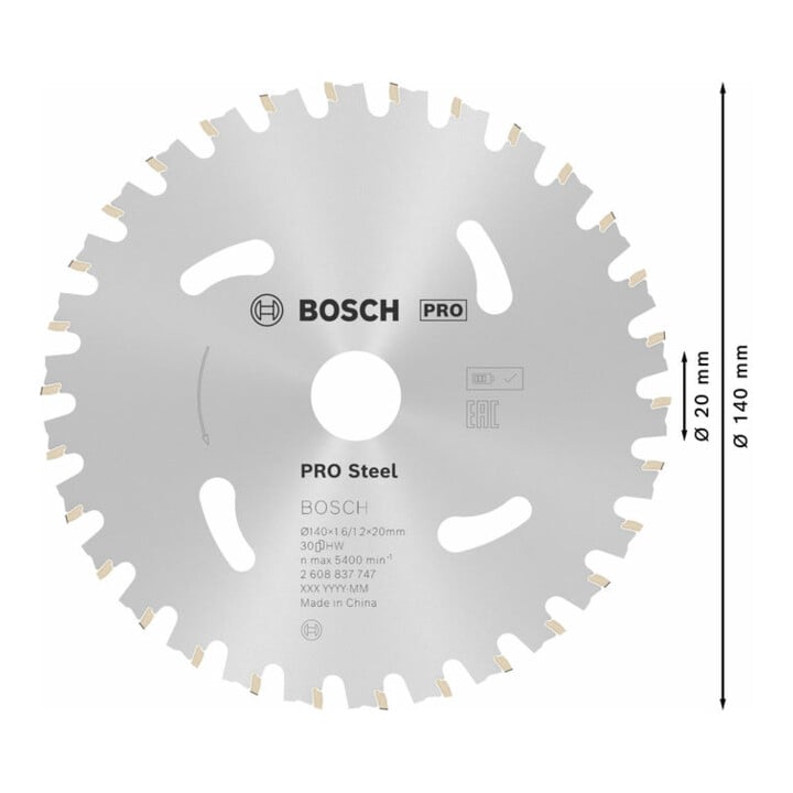 Bosch Kreissägeblatt Standard for Steel für Akkusägen 140 x 1,6/1,2 x 20 30 Zähne