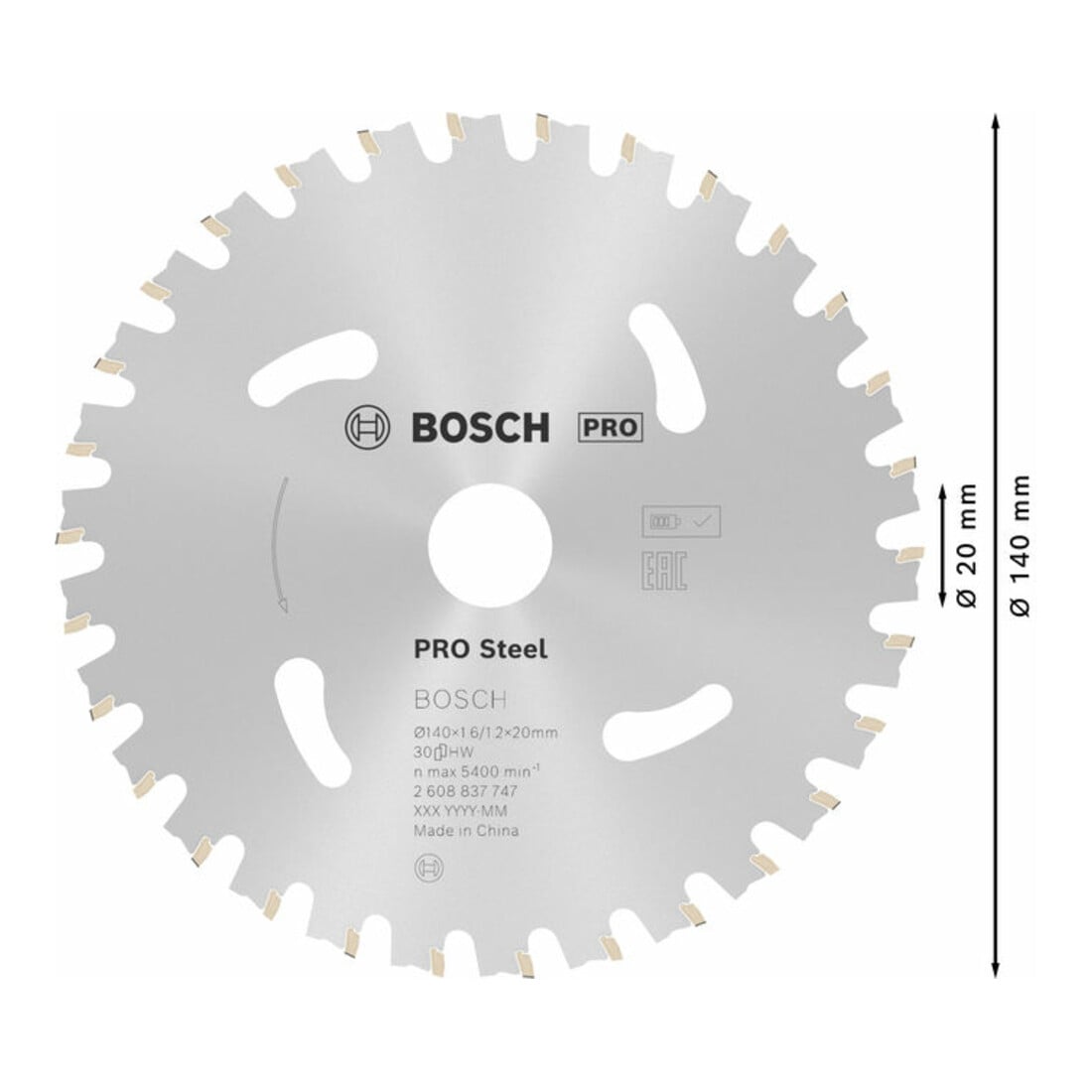 Bosch Kreissägeblatt Standard for Steel für Akkusägen 140 x 1,6/1,2 x 20 30 Zähne