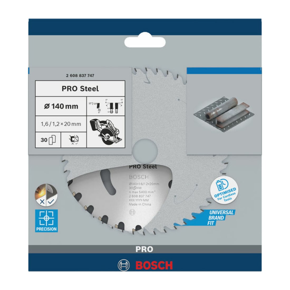 Bosch Kreissägeblatt Standard for Steel für Akkusägen 140 x 1,6/1,2 x 20 30 Zähne