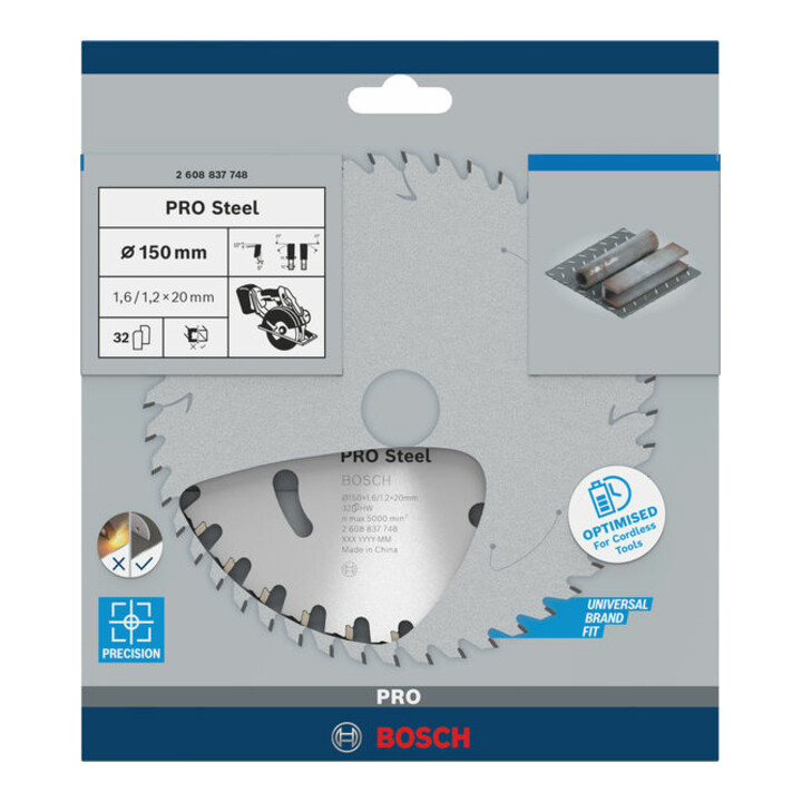 Bosch Kreissägeblatt Standard for Steel für Akkusägen 150 x 1,6/1,2 x 20 32 Zähne