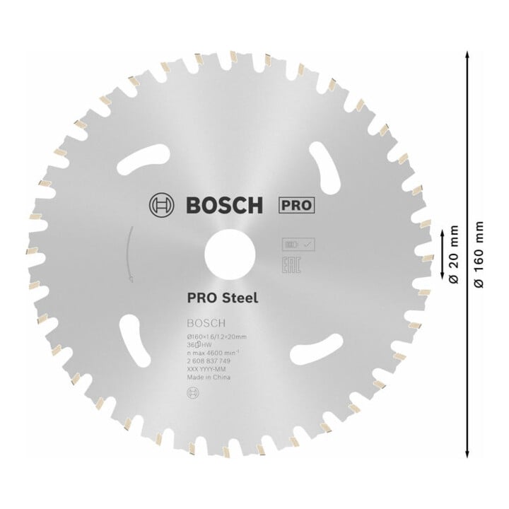 Bosch Kreissägeblatt Standard for Steel für Akkusägen 160 x 1,6/1,2 x 20 36 Zähne
