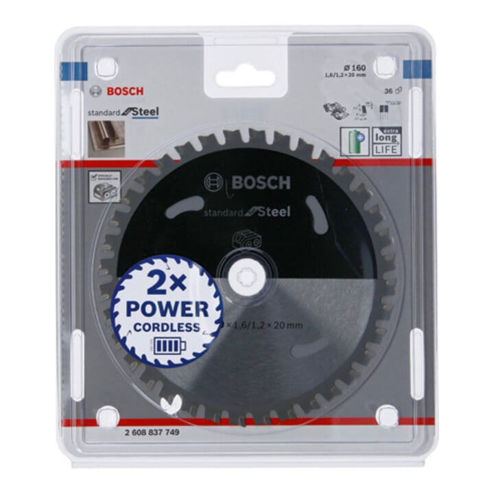 Bosch Kreissägeblatt Standard for Steel für Akkusägen 160 x 1,6/1,2 x 20 36 Zähne