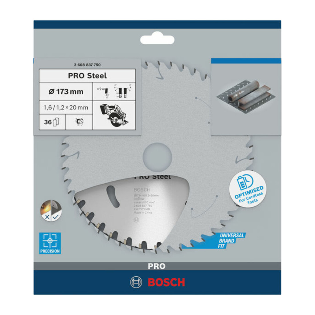 Bosch Kreissägeblatt Standard for Steel für Akkusägen 173 x 1,6/1,2 x 20 36 Zähne