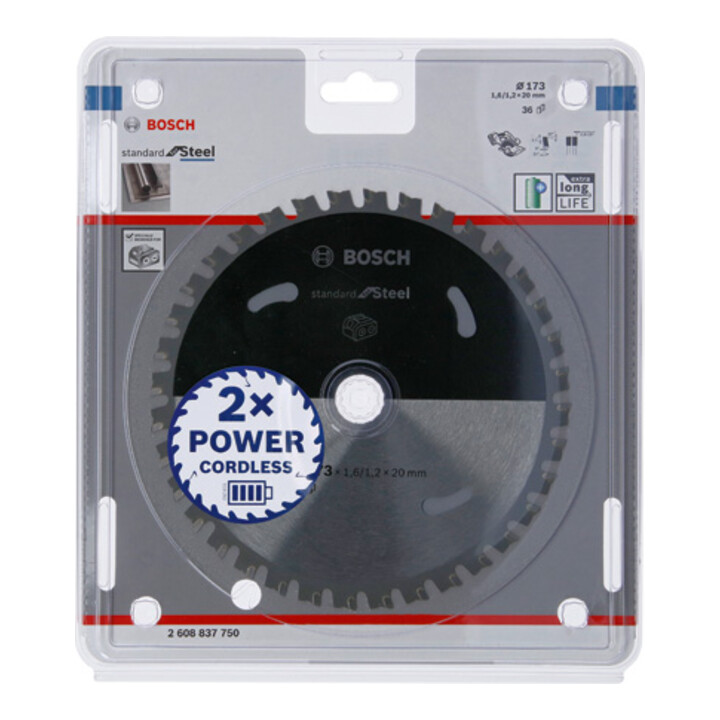 Bosch Kreissägeblatt Standard for Steel für Akkusägen 173 x 1,6/1,2 x 20 36 Zähne