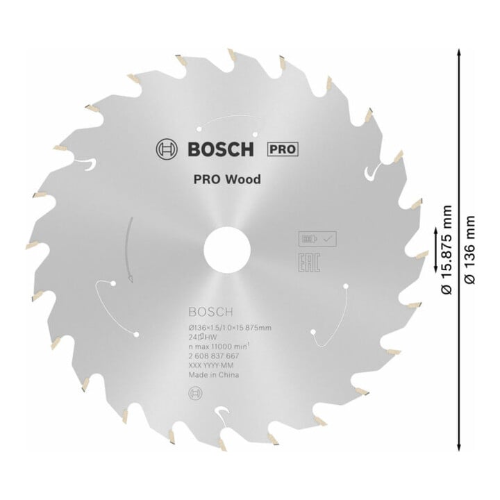Bosch Kreissägeblatt Standard for Wood für Akkusägen 136x1.5/1x15.875 24 Zähne
