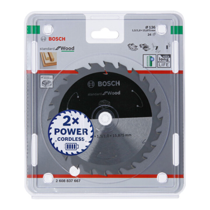 Bosch Kreissägeblatt Standard for Wood für Akkusägen 136x1.5/1x15.875 24 Zähne