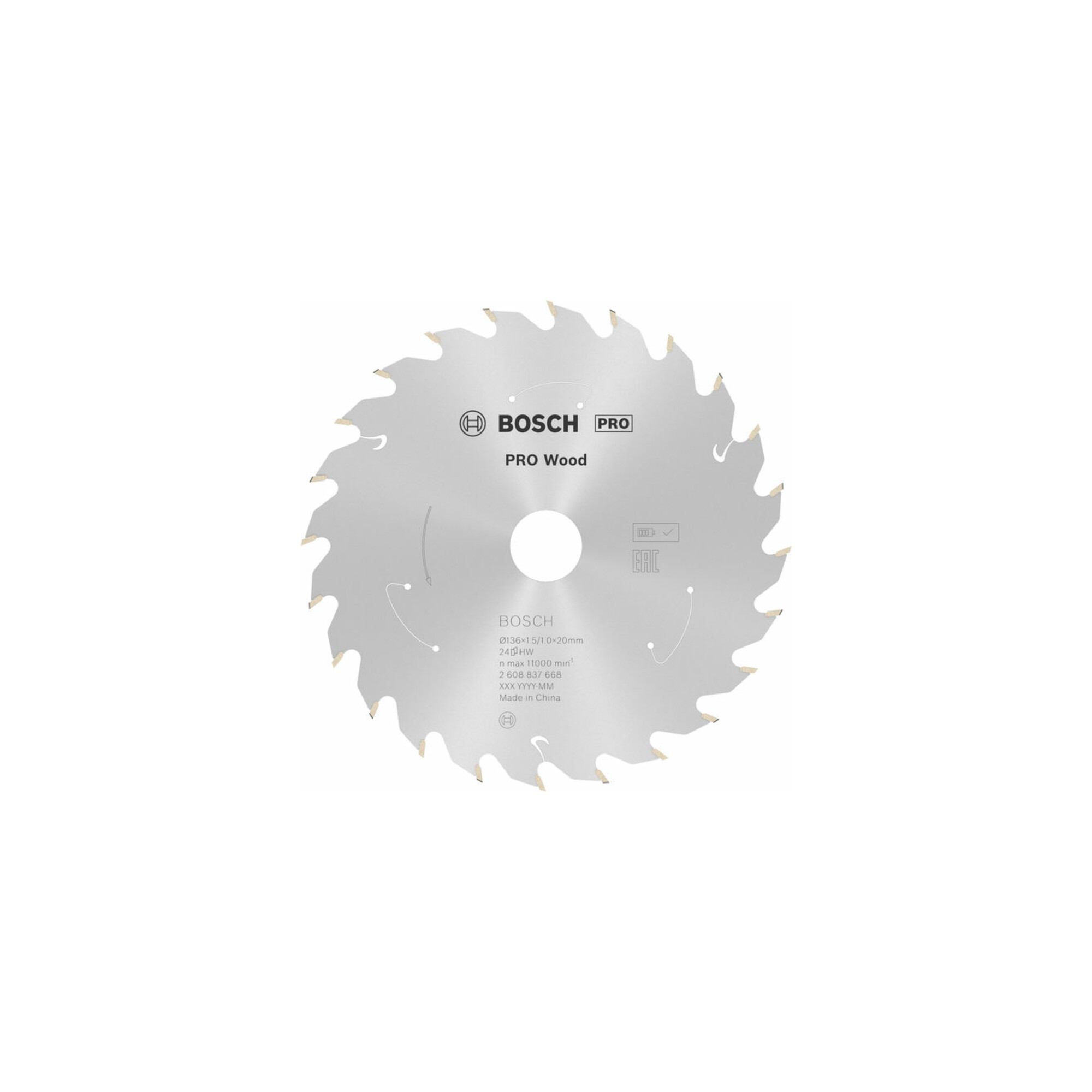 Bosch Professional Kreissägeblatt für Akkusägen 136x1.5/1x20 24 Zähne | für Kreissäge GKS 12V-26 oder GKS 18V-LI | mit Durchmesser von 136 mm und