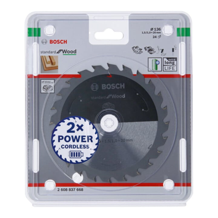 Bosch Kreissägeblatt Standard for Wood für Akkusägen 136x1.5/1x20 24 Zähne