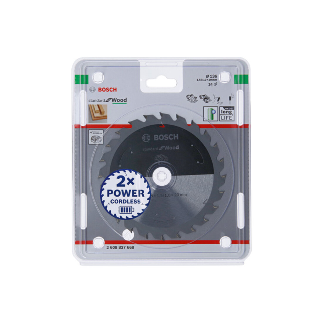 Bosch Kreissägeblatt Standard for Wood für Akkusägen 136x1.5/1x20 24 Zähne
