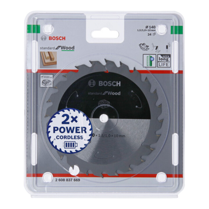 Bosch Kreissägeblatt Standard for Wood für Akkusägen 140x1.5/1x10, 24 Zähne