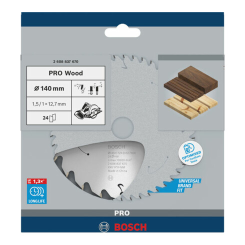 Bosch Kreissägeblatt Standard for Wood für Akkusägen 140x1.5/1x12.7, 24 Zähne